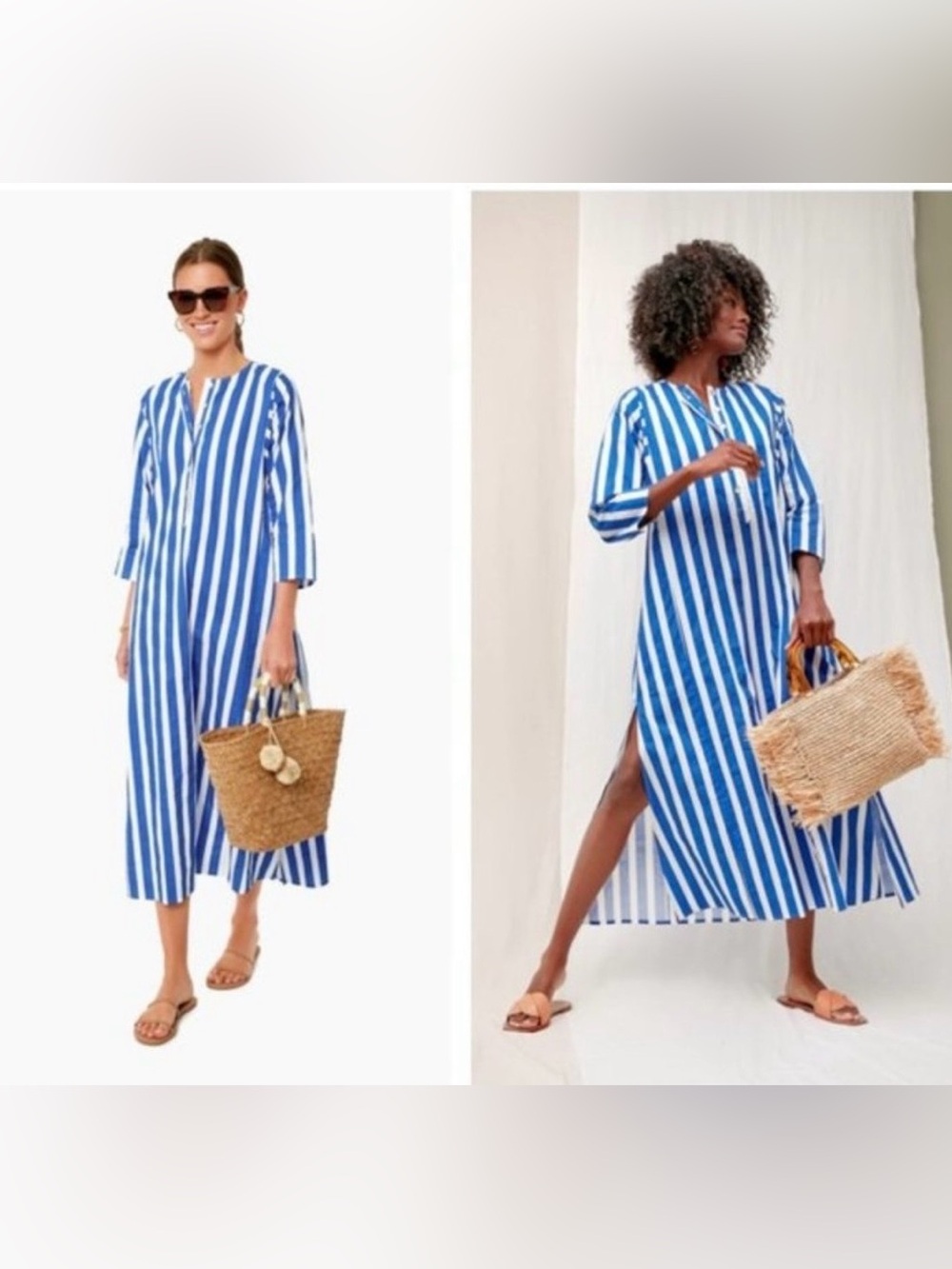Pomander Place Blue and White Vertical Stripe Maxi Kaftan Dress